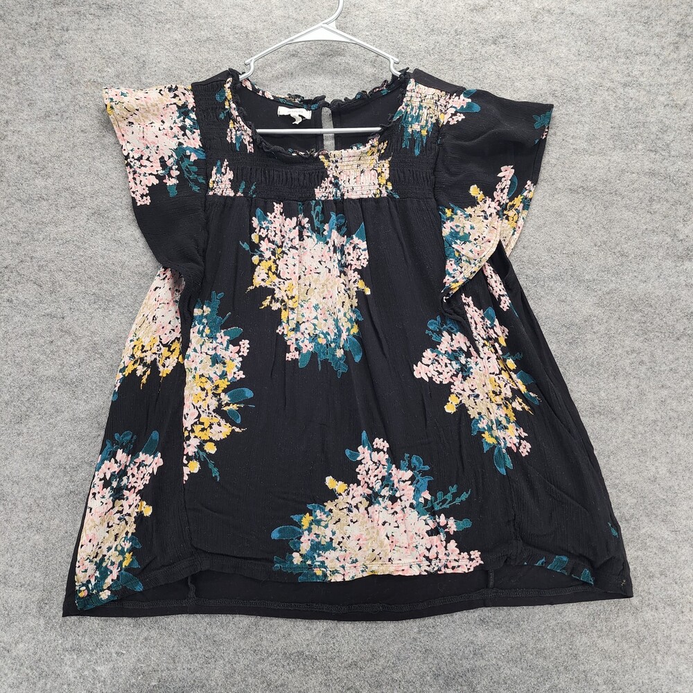 Maurices Shirt Womens XXL Black Floral Short Sleeve